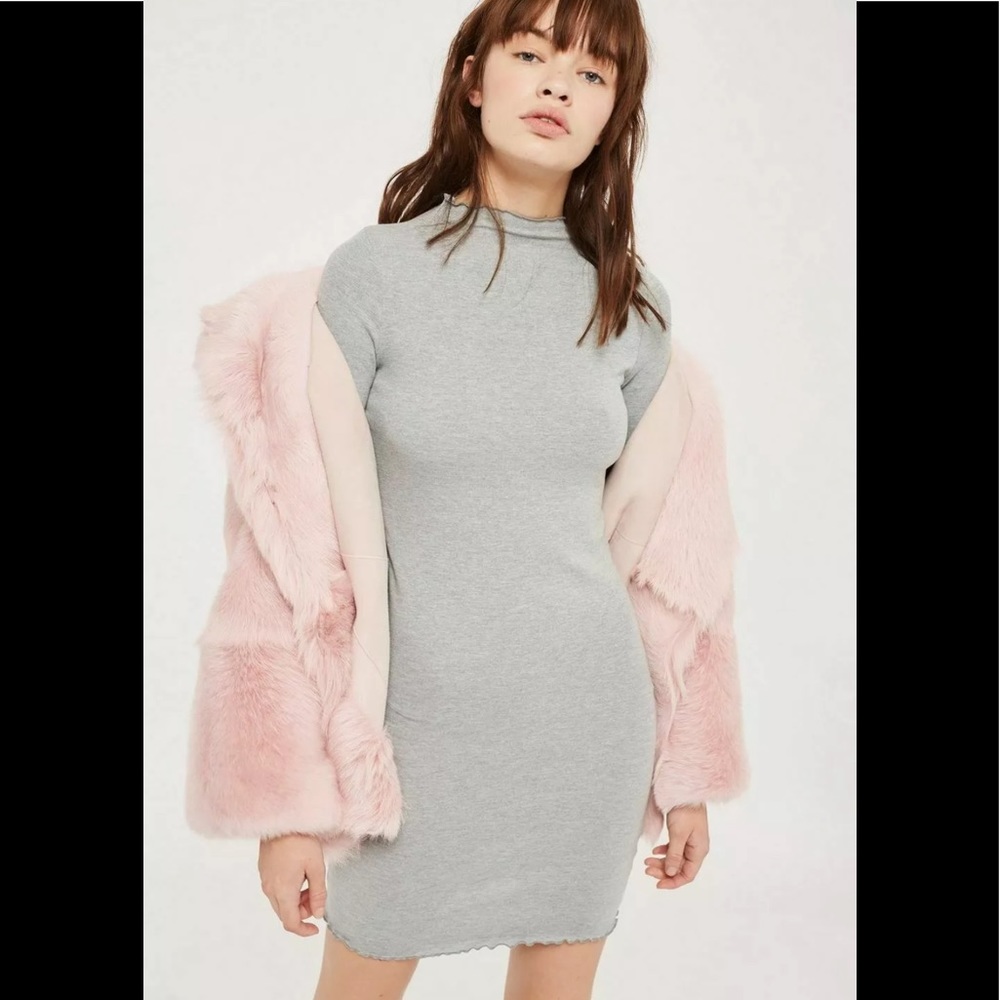 Topshop Small Gray Lettuce Edge Bodycon Dress